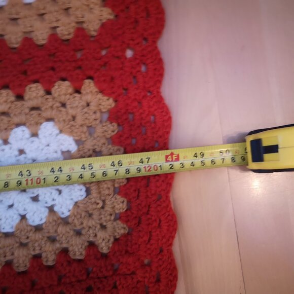 Homemade Crochet Granny Square Gold Ivory Red Afghan - Throw w/ Pillow Storage - Picture 2 of 7